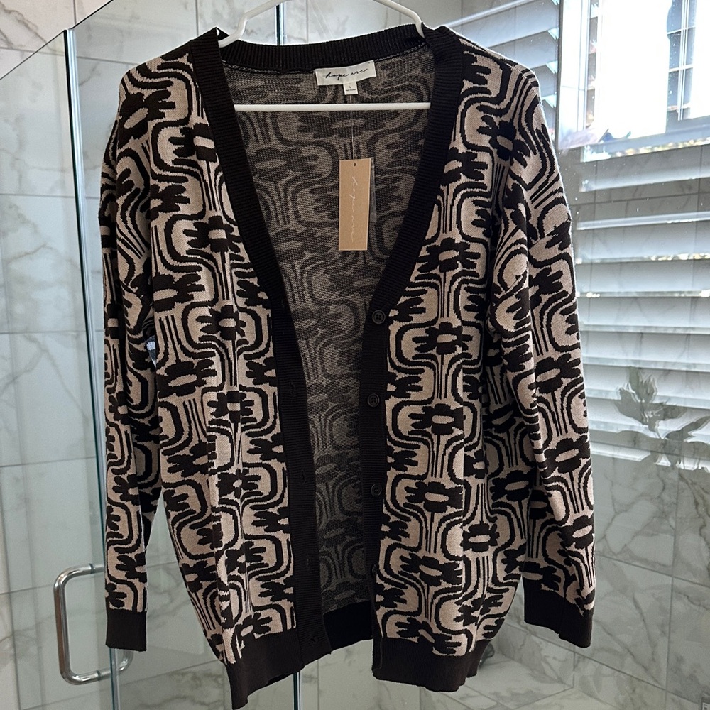 Hope Ave, Size Large, Dark Brown and Cream Floral Cardigan